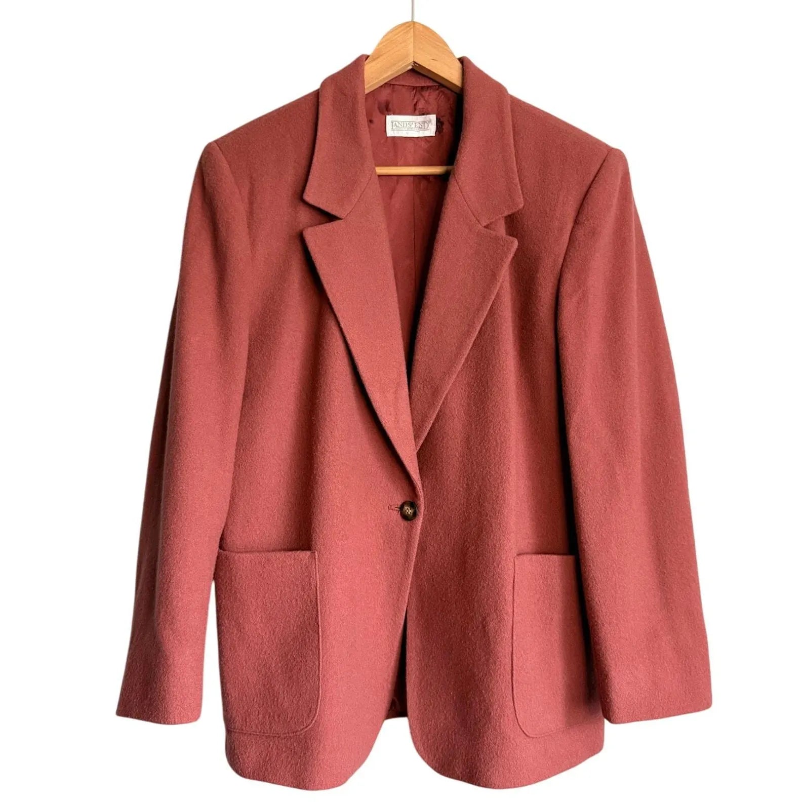 Lands’ End 100% Wool Mauve Pink Blazer Women’s 10P Vintage 90s